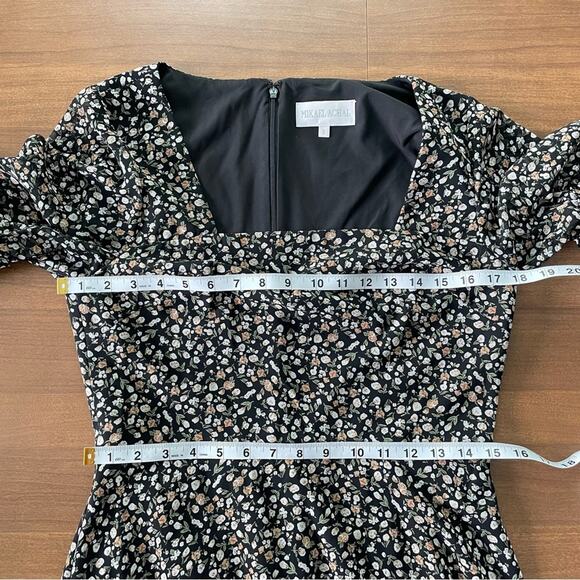 Mikael Aghal | Shirred Floral Print Chiffon Square Neck Mini Dress Long Sleeve 8 - Picture 12 of 12